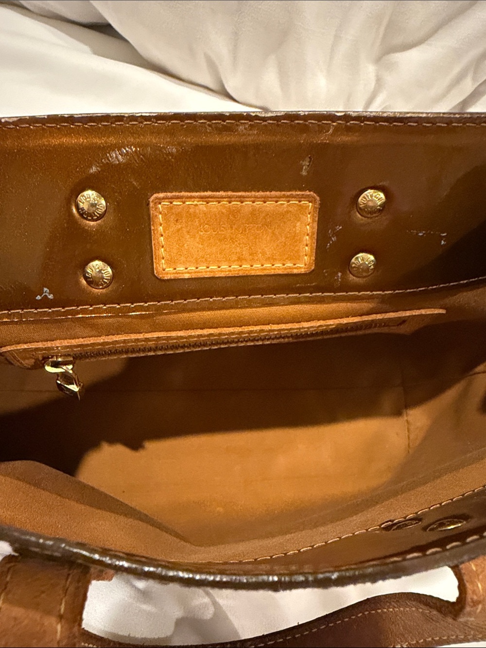 Louis Vuitton Monogram Vernis Tote Metallic Bronze Copper Patent Leather - Picture 16 of 16
